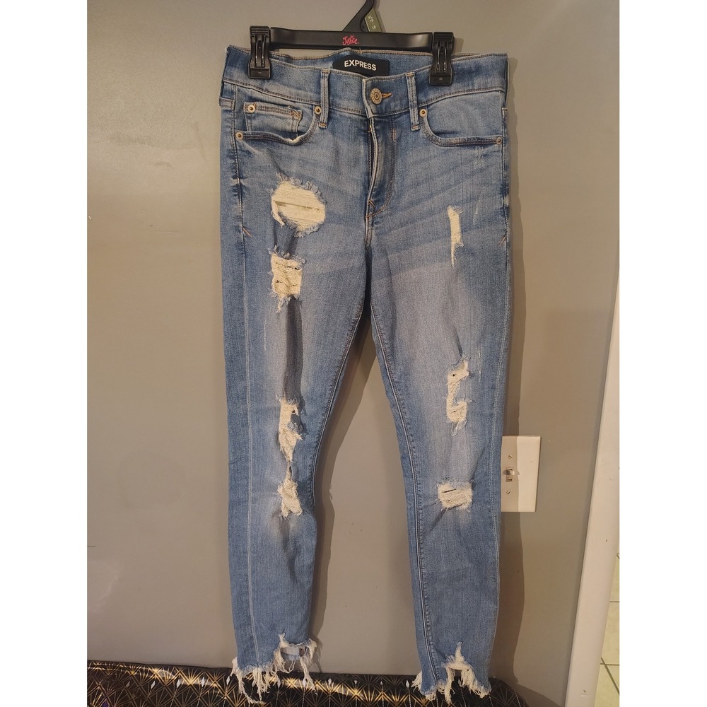 Express Stretch+ Performance Mid Rise Distressed Ankle Legging Jeans 2R